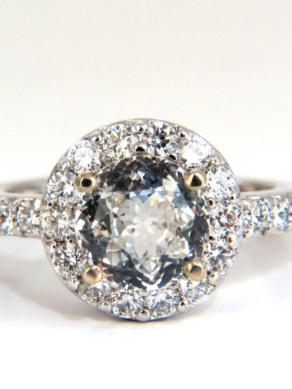 GIA Certified 3.28ct natural white sapphire diamonds ring 14kt halo prime*